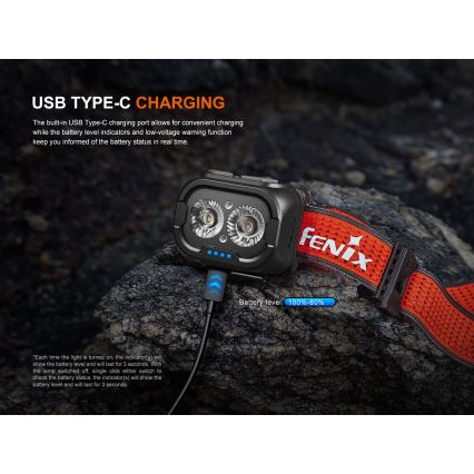 Fenix HL18RTV20BLC - LED Dimmable rechargeable headlamp LED/USB IP66 800 lm 160 h black/orange