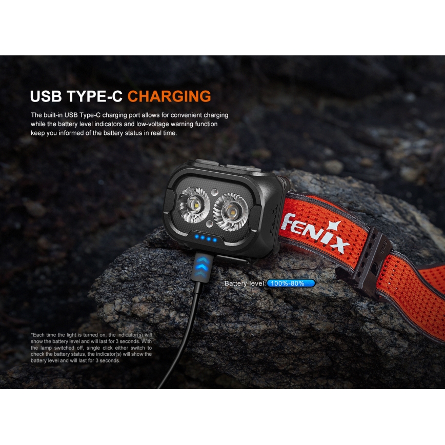 Fenix HL18RTV20BLC - LED Dimmable rechargeable headlamp LED/USB IP66 800 lm 160 h black/orange