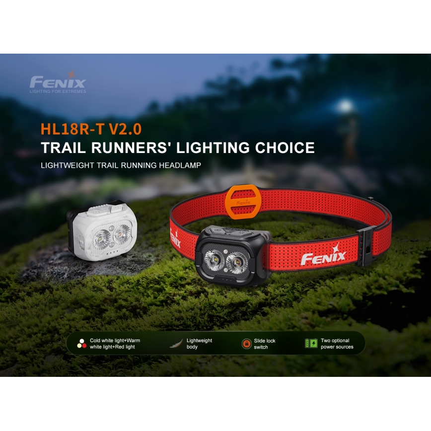 Fenix HL18RTV20WHT - LED Dimmable rechargeable headlamp LED/USB IP66 800 shiny 160 h white/black