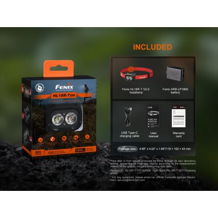 Fenix HL18RTV20WHT - LED Dimmable rechargeable headlamp LED/USB IP66 800 shiny 160 h white/black
