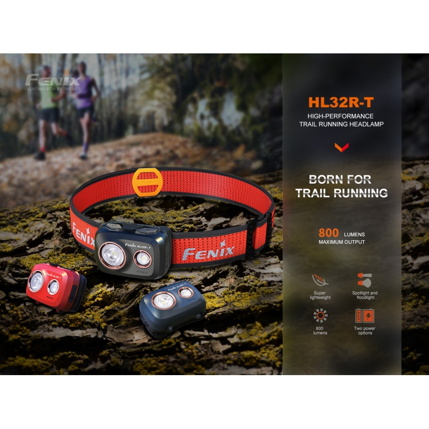 Fenix HL32RTBLCK - LED Rechargeable headlamp LED/USB IP66 800 lm 300 h black/orange