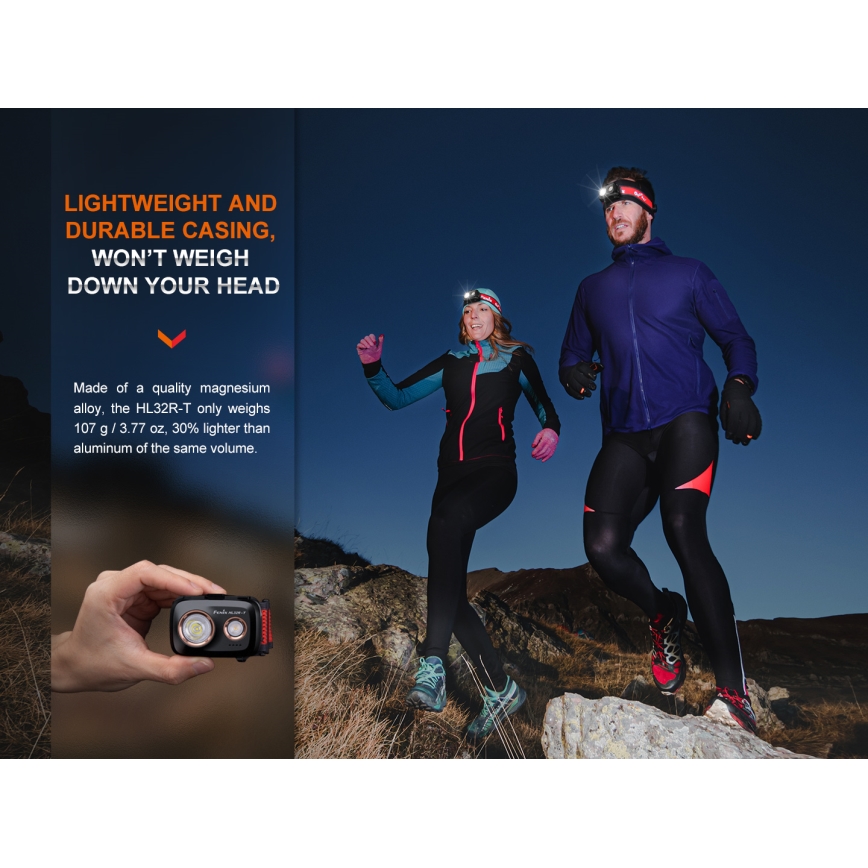 Fenix HL32RTBLCK - LED Rechargeable headlamp LED/USB IP66 800 lm 300 h black/orange