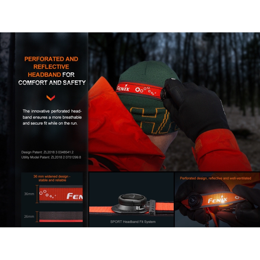 Fenix HL32RTBLCK - LED Rechargeable headlamp LED/USB IP66 800 lm 300 h black/orange