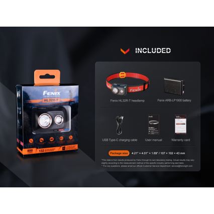 Fenix HL32RTBLCK - LED Rechargeable headlamp LED/USB IP66 800 lm 300 h black/orange