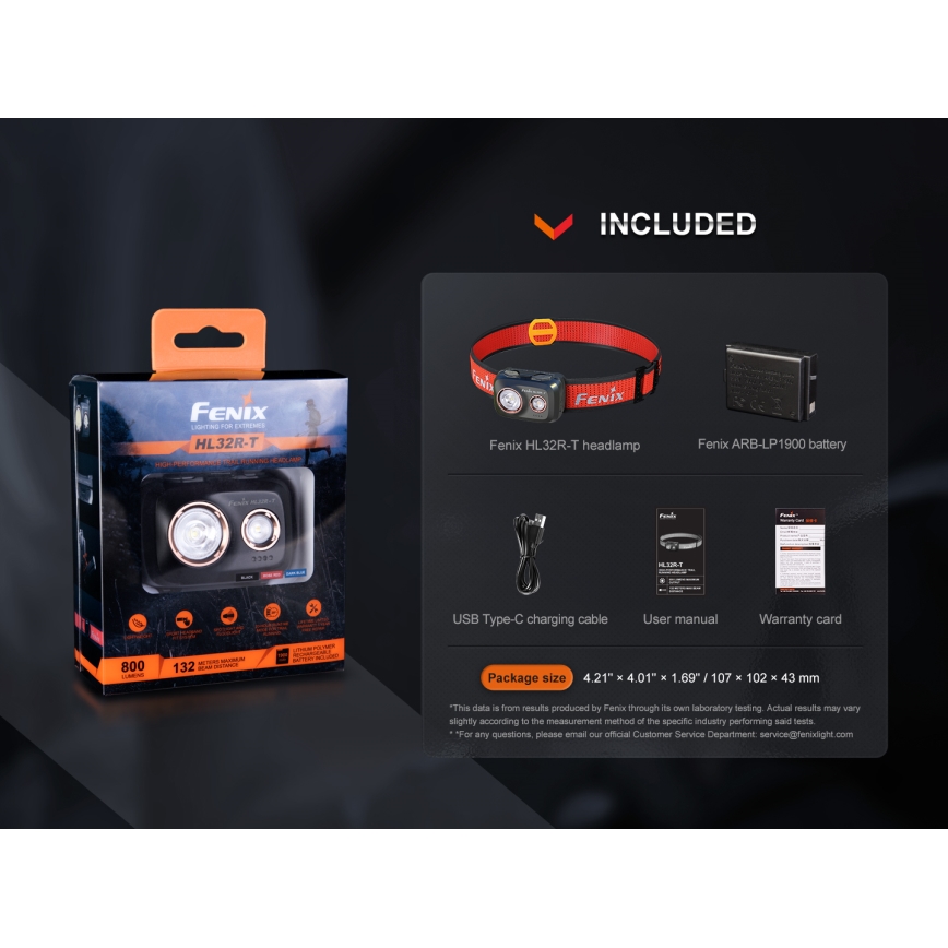 Fenix HL32RTBLCK - LED Rechargeable headlamp LED/USB IP66 800 lm 300 h black/orange