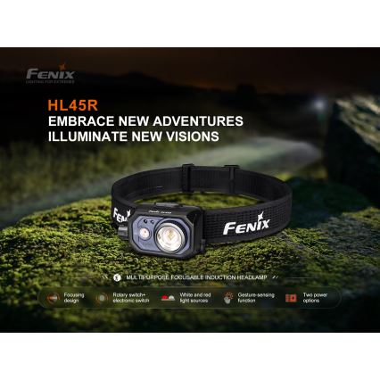 Fenix HL45R - LED Dimmable rechargeable focusing headlamp LED/USB IP66 1000 shiny 240 h black