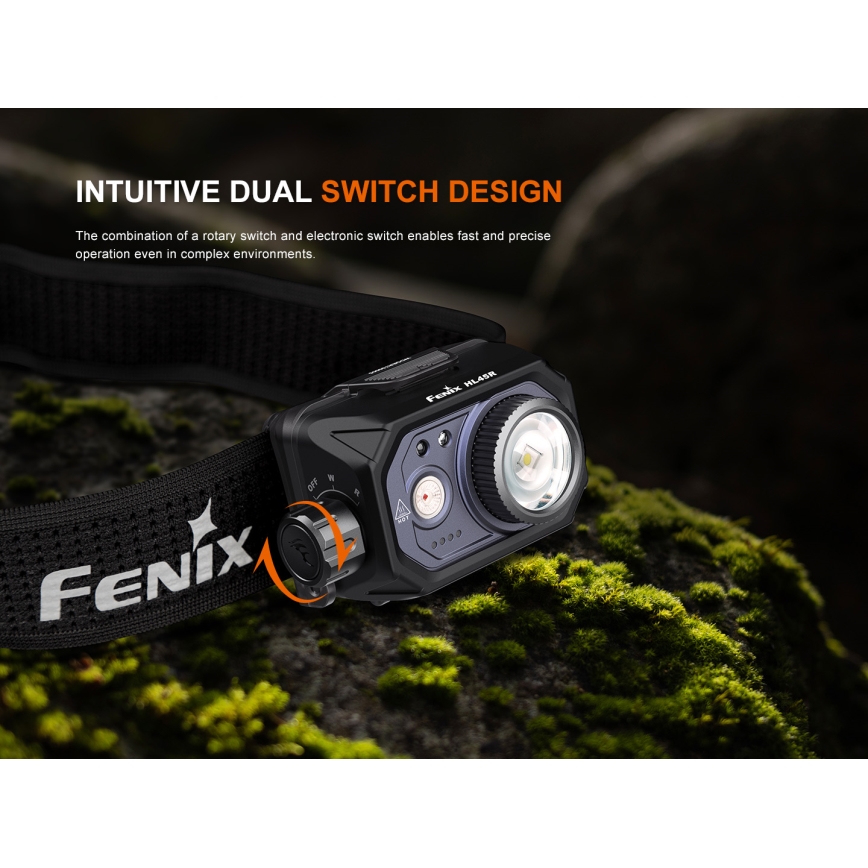 Fenix HL45R - LED Dimmable rechargeable focusing headlamp LED/USB IP66 1000 shiny 240 h black