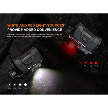 Fenix HL45R - LED Dimmable rechargeable focusing headlamp LED/USB IP66 1000 shiny 240 h black