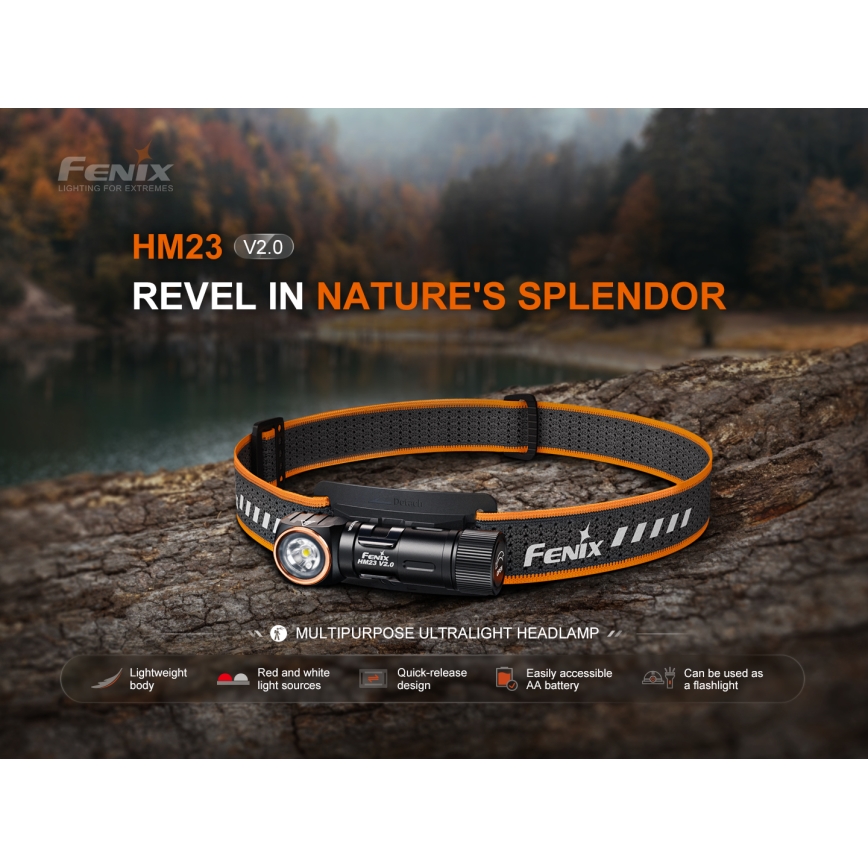 Fenix HM23V20 - LED Dimmable headlamp LED/1xAA IP68 300 lm 100 h