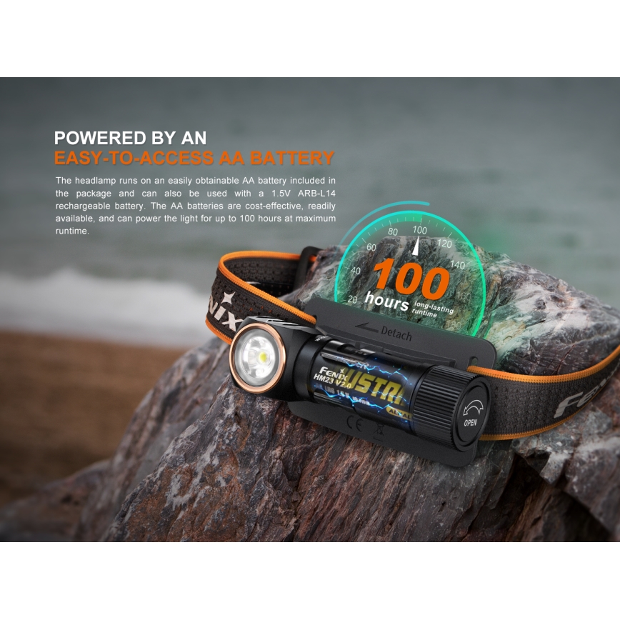 Fenix HM23V20 - LED Dimmable headlamp LED/1xAA IP68 300 lm 100 h