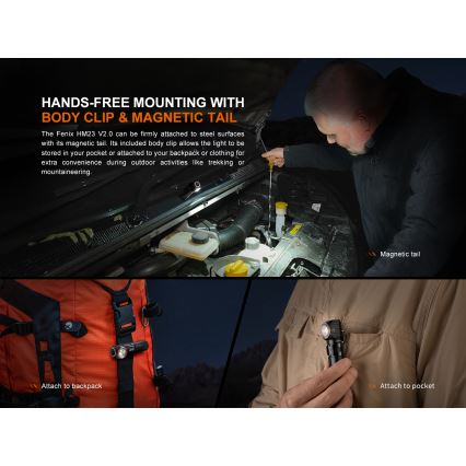 Fenix HM23V20 - LED Dimmable headlamp LED/1xAA IP68 300 lm 100 h