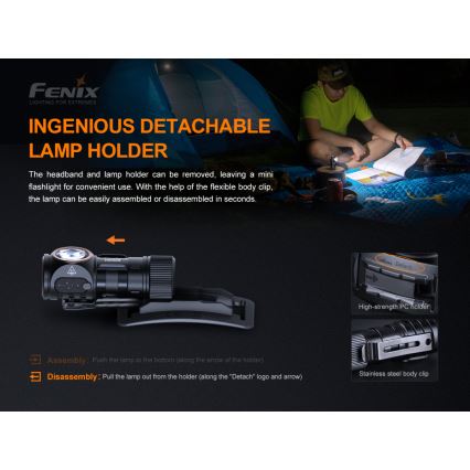 Fenix HM50RV20 - LED Rechargeable headlamp 3xLED/1xCR123A IP68 700 lm 120 hrs