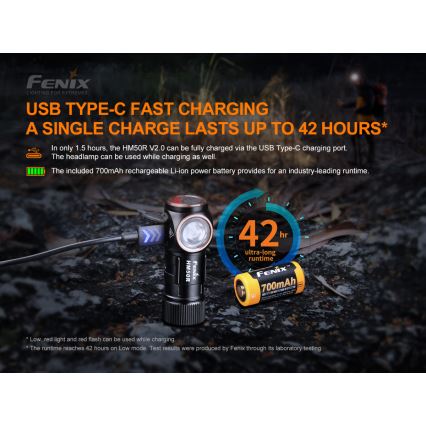 Fenix HM50RV20 - LED Rechargeable headlamp 3xLED/1xCR123A IP68 700 lm 120 hrs