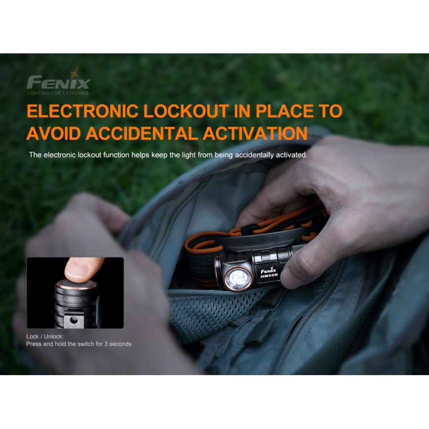 Fenix HM50RV20 - LED Rechargeable headlamp 3xLED/USB/1xCR123A IP68 700 shiny 120 h 700 mAh