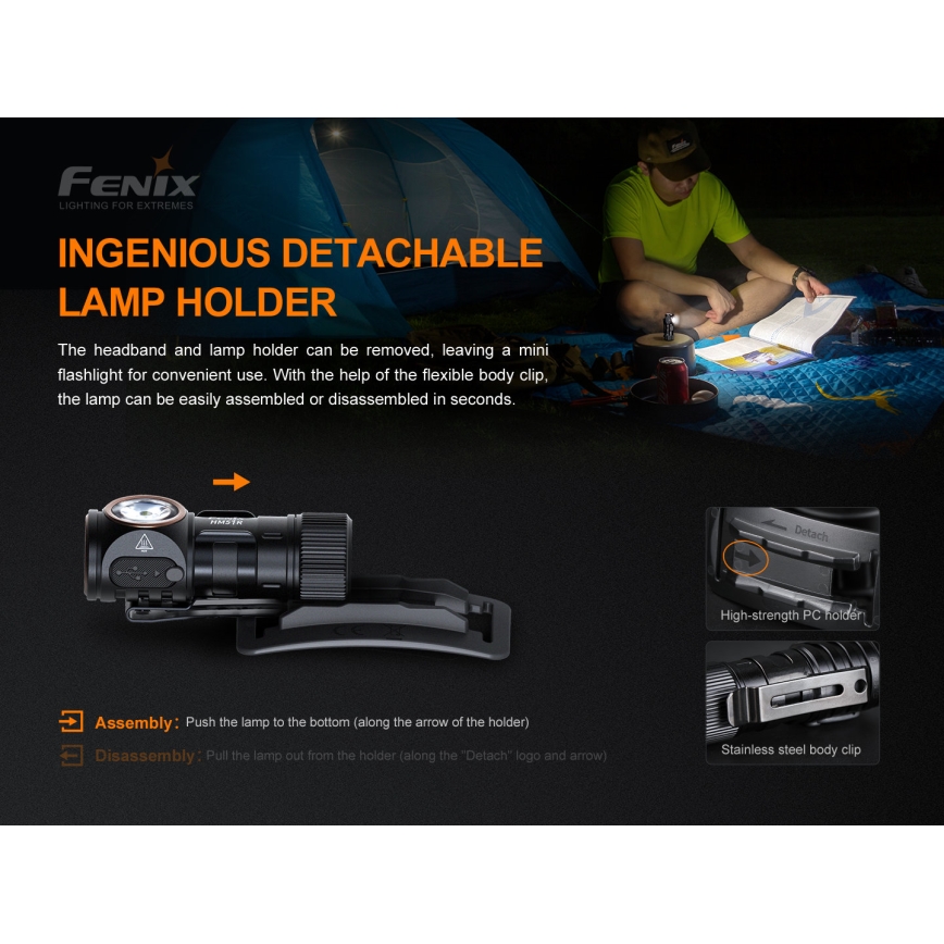 Fenix HM51RV20 - LED Rechargeable headlamp 3xLED/1xCR123A IP68 700 lm 120 hrs