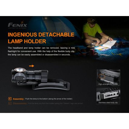 Fenix HM51RV30 - LED Dimmable Rechargeable Headlamp LED/USB/1xCR123A 950 mAh IP68 860 lm 125 h Orange