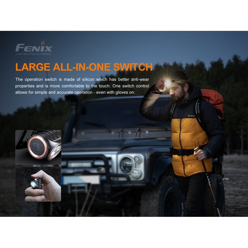Fenix HM51RV30 - LED Dimmable Rechargeable Headlamp LED/USB/1xCR123A 950 mAh IP68 860 lm 125 h Orange