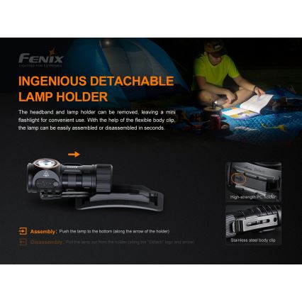 Fenix HM51RV3ABL - LED Dimmable Rechargeable Headlamp LED/USB/1xCR123A 950 mAh IP68 860 lm 125 h black
