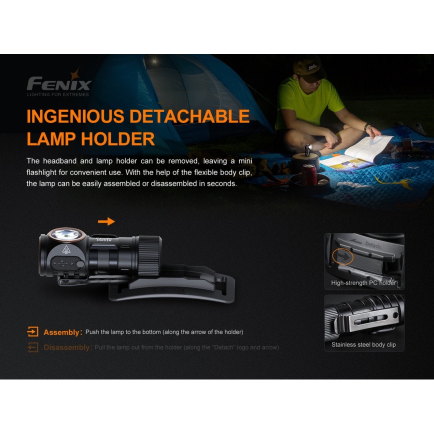 Fenix HM51RV3ABL - LED Dimmable Rechargeable Headlamp LED/USB/1xCR123A 950 mAh IP68 860 lm 125 h black