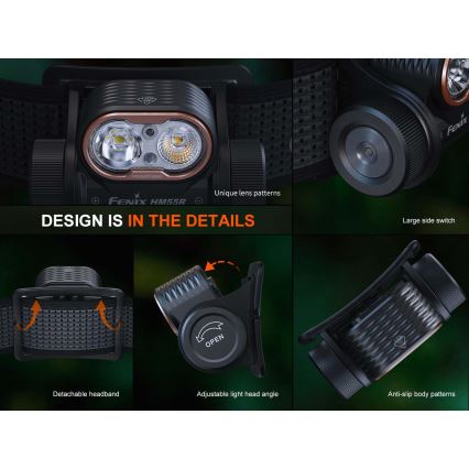Fenix HM55RPRP - Dimmable rechargeable LED headlamp LED/USB/1xCR123A 1600 mAh IP68 1200 lm 141.2 h purple/black