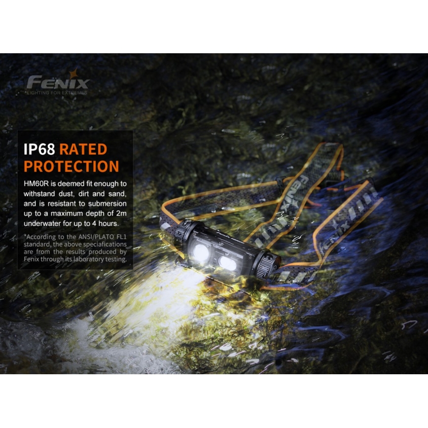 Fenix HM60R - LED Dimmable rechargeable headlamp 4xLED/2xCR123A IP68 1300 lm 300 h