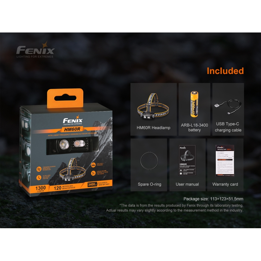 Fenix HM60R - LED Dimmable rechargeable headlamp 4xLED/2xCR123A IP68 1300 lm 300 h