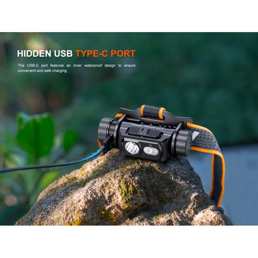 Fenix HM60RV20 - Dimmable LED Rechargeable Headlamp LED/USB 4000 mAh IP68 1600 lm 292 h Orange