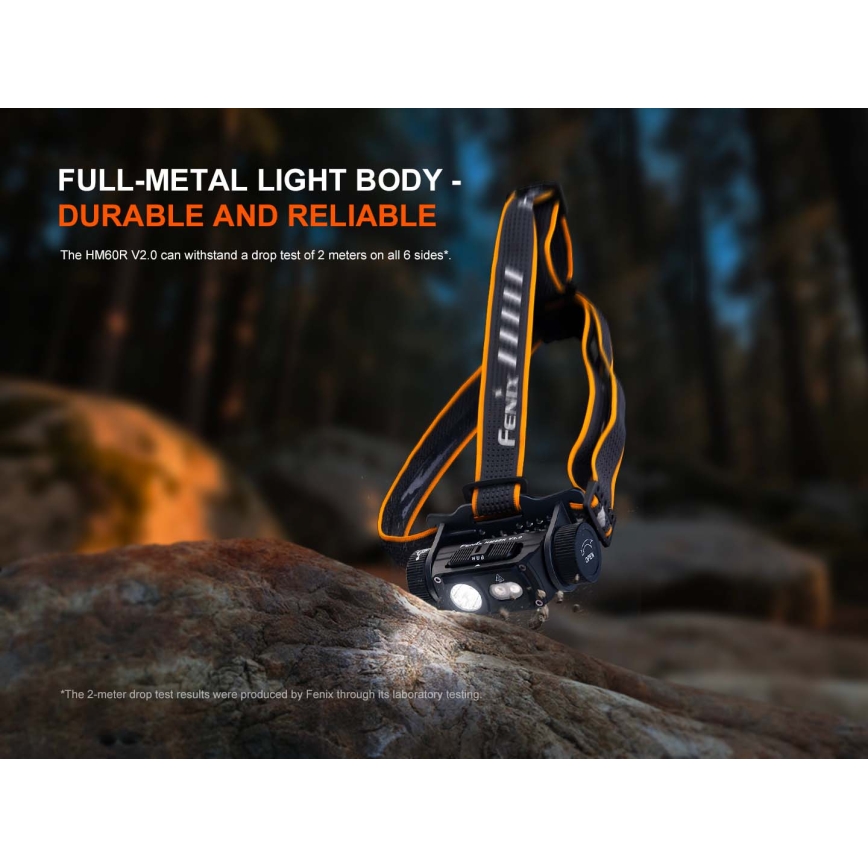 Fenix HM60RV20 - Dimmable LED Rechargeable Headlamp LED/USB 4000 mAh IP68 1600 lm 292 h Orange