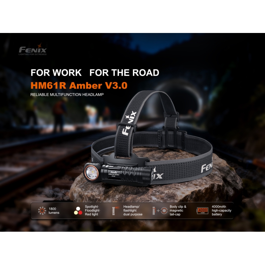 Fenix HM61RV30 - Dimmable Rechargeable LED Headlamp LED/USB/1xCR123A 4000 mAh IP68 1800 lm 400 h Black