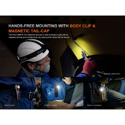 Fenix HM61RV30 - Dimmable Rechargeable LED Headlamp LED/USB/1xCR123A 4000 mAh IP68 1800 lm 400 h Black