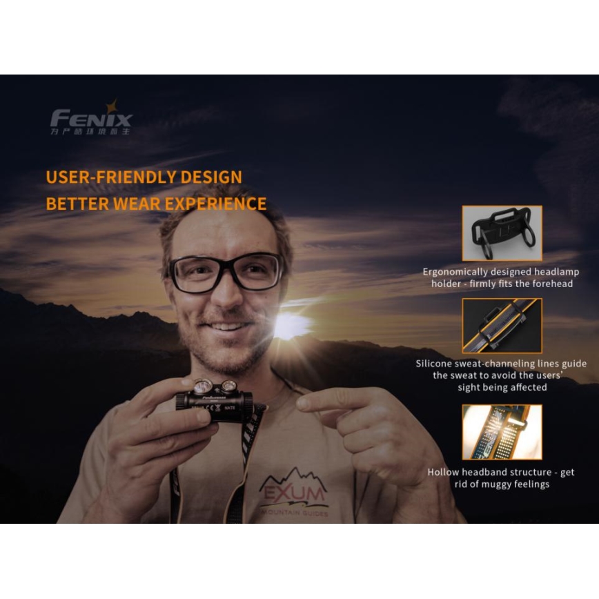 Fenix HM65R - LED echargeable headlamp 2xLED/2xCR123A IP68 1400 lm 300 hrs