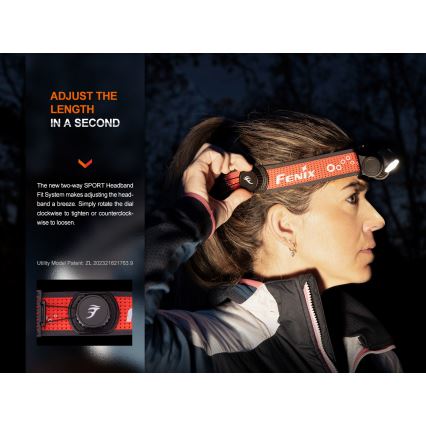 Fenix HM65RTV20BLC- LED Dimmable rechargeable headlamp LED/USB/2xCR123A IP68 3400 mAh black/orange