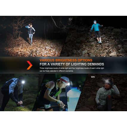 Fenix HM65RTV20BLC- LED Dimmable rechargeable headlamp LED/USB/2xCR123A IP68 3400 mAh black/orange
