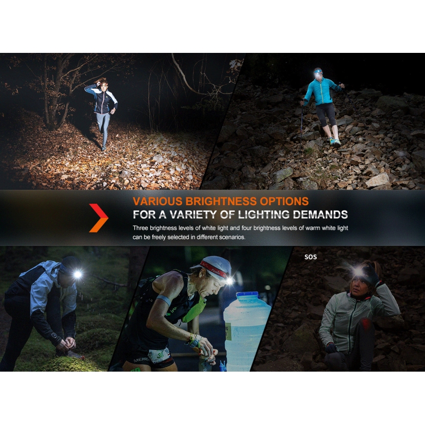 Fenix HM65RTV20BLC- LED Dimmable rechargeable headlamp LED/USB/2xCR123A IP68 3400 mAh black/orange