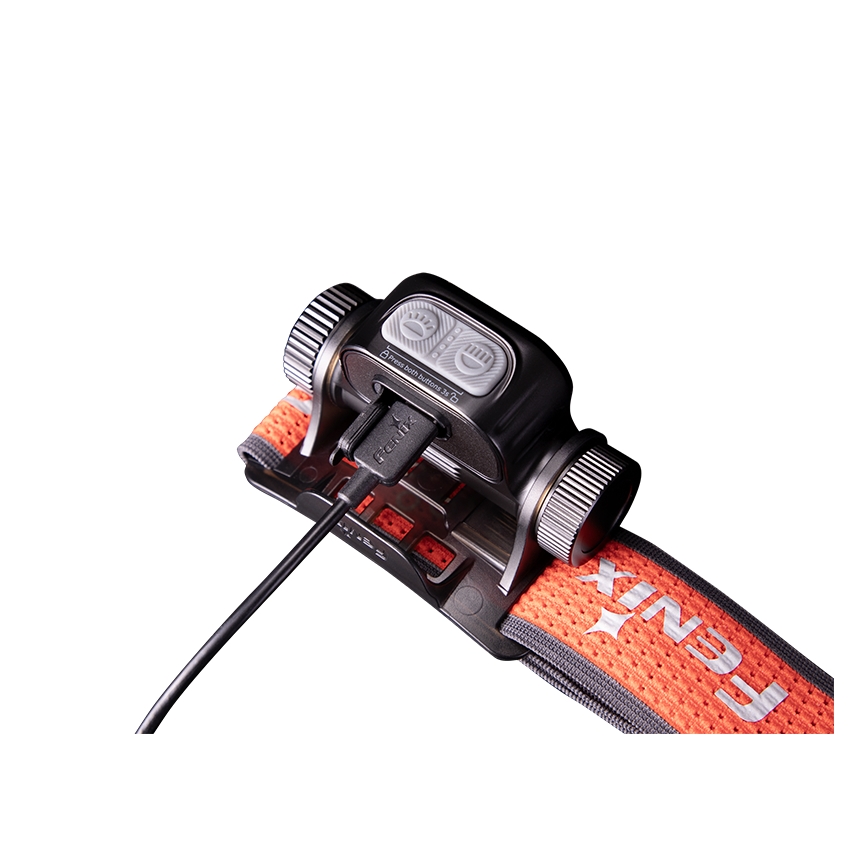 Fenix HM65RTV20BLC- LED Dimmable rechargeable headlamp LED/USB/2xCR123A IP68 3400 mAh black/orange