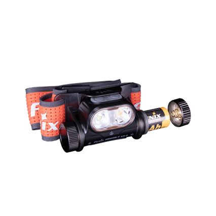 Fenix HM65RTV20BLC- LED Dimmable rechargeable headlamp LED/USB/2xCR123A IP68 3400 mAh black/orange
