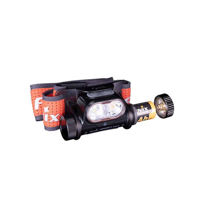 Fenix HM65RTV20BLC- LED Dimmable rechargeable headlamp LED/USB/2xCR123A IP68 3400 mAh black/orange