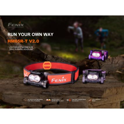 Fenix HM65RTV20PRP - LED Dimmable rechargeable headlamp LED/USB IP68 1600 lm 300h black/purple