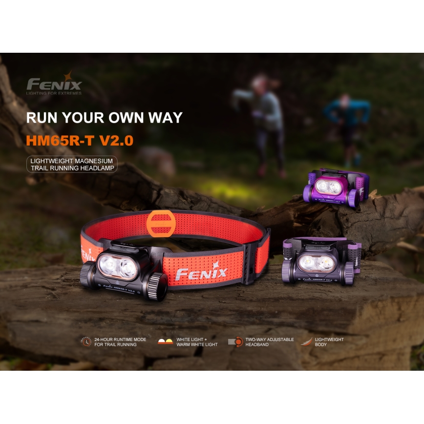 Fenix HM65RTV20PRP - LED Dimmable rechargeable headlamp LED/USB IP68 1600 lm 300h black/purple