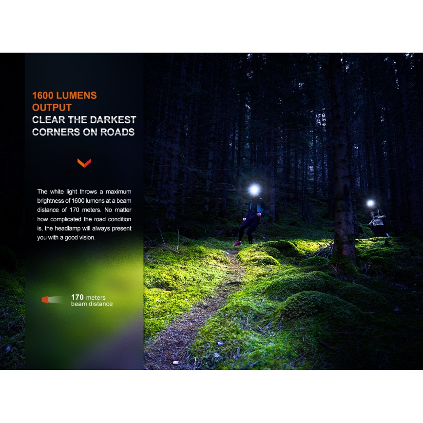 Fenix HM65RTV20PRP - LED Dimmable rechargeable headlamp LED/USB IP68 1600 lm 300h black/purple