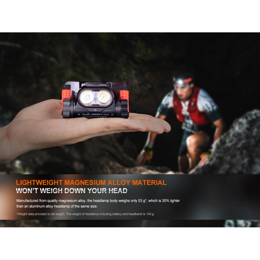 Fenix HM65RTV20PRP - LED Dimmable rechargeable headlamp LED/USB IP68 1600 lm 300h black/purple