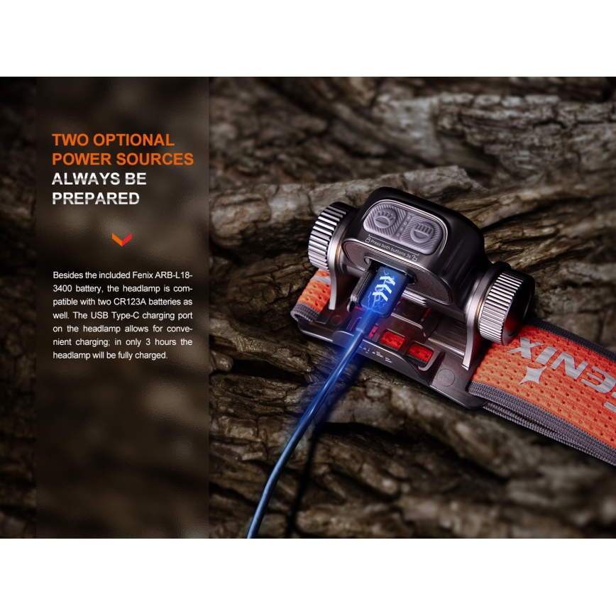 Fenix HM65RTV20PRP - LED Dimmable rechargeable headlamp LED/USB IP68 1600 lm 300h black/purple