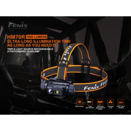 Fenix HM70R - LED Rechargeable headlamp 4xLED/1x21700 IP68 1600 shiny 800 h 5000 mAh