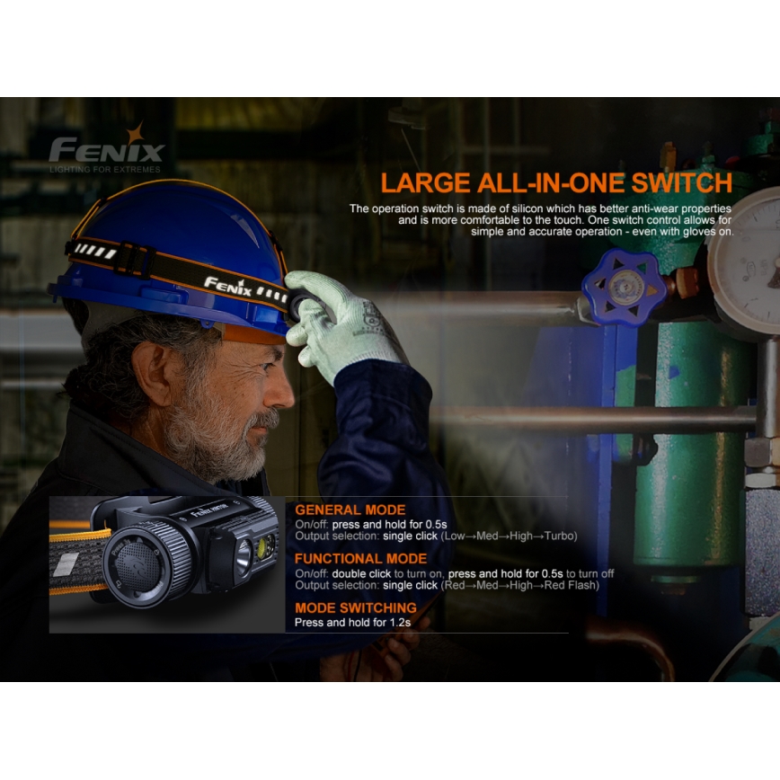 Fenix HM70R - LED Rechargeable headlamp 4xLED/1x21700 IP68 1600 shiny 800 h 5000 mAh