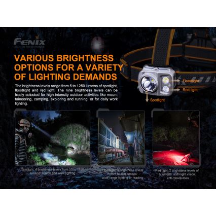Fenix HP16R1250 - LED Rechargeable headlamp 3xLED/4xAA IP66 1250 lm 600 h