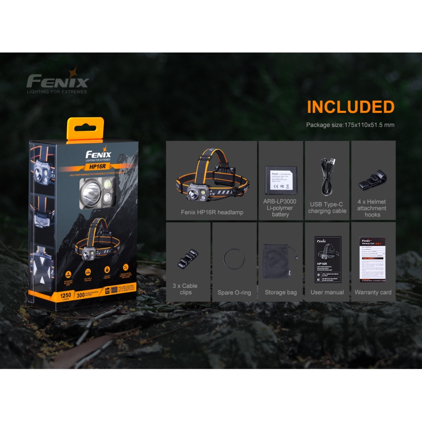 Fenix HP16R1250 - LED Rechargeable headlamp 3xLED/4xAA IP66 1250 lm 600 h