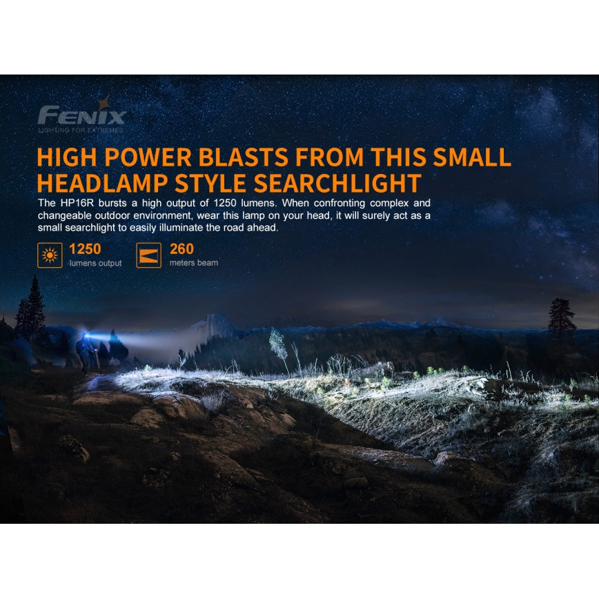 Fenix HP16R1250 - LED Rechargeable headlamp 3xLED/USB 4xAA IP66 1250 lm 600 h 3000 mAh