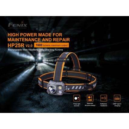 Fenix HP25RV20 - LED Dimmable rechargeable headlamp 3xLED/1x21700 IP66 1600 lm 800 h