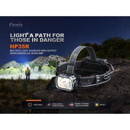 Fenix HP35R - Dimmable LED Rechargeable Headlamp LED/USB 5000 mAh IP66 4000 lm 500 h Black