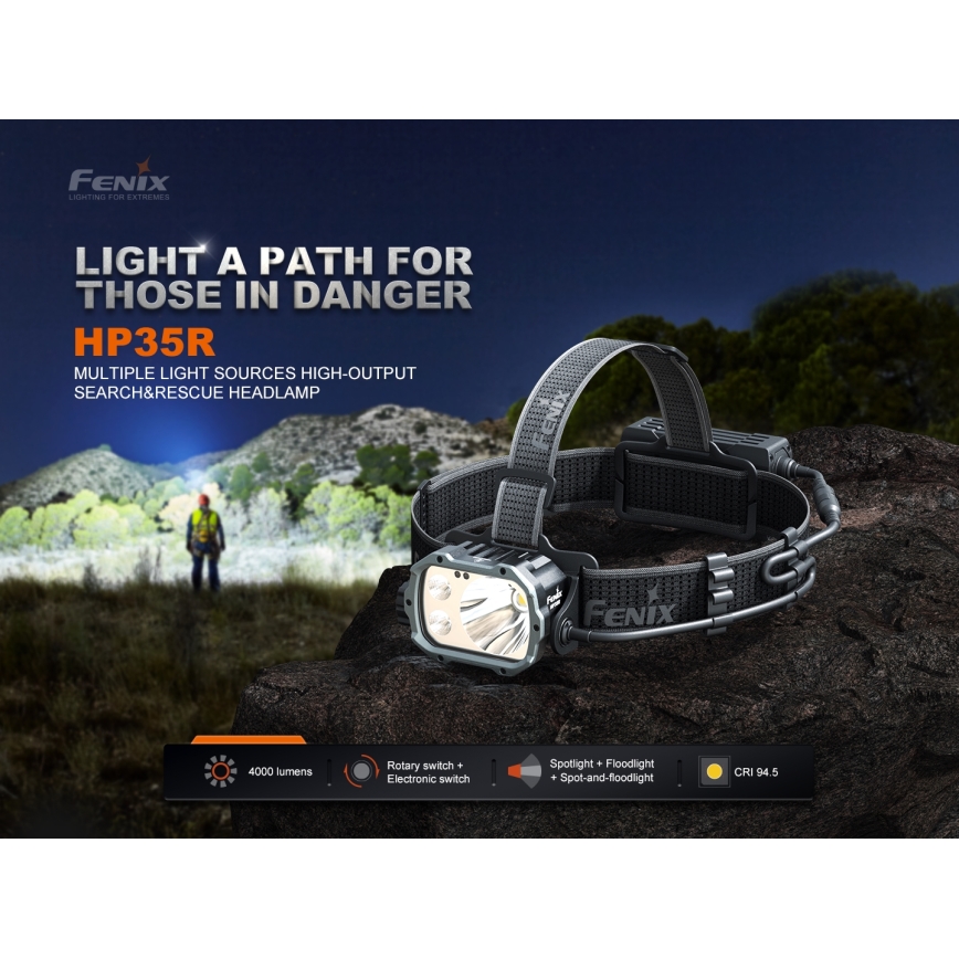 Fenix HP35R - Dimmable LED Rechargeable Headlamp LED/USB 5000 mAh IP66 4000 lm 500 h Black